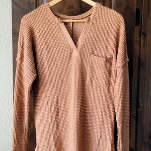 Long sleeve waffle v-neck shirt